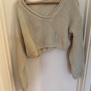 Zara Cream Asymmetrical Neck Cropped Sweater